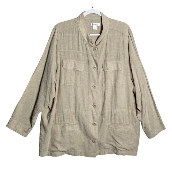 CJ Banks Sz 2X Linen Blend Button Front Cargo Safari‎ Tunic Jacket Cinch Waist - Picture 1 of 12